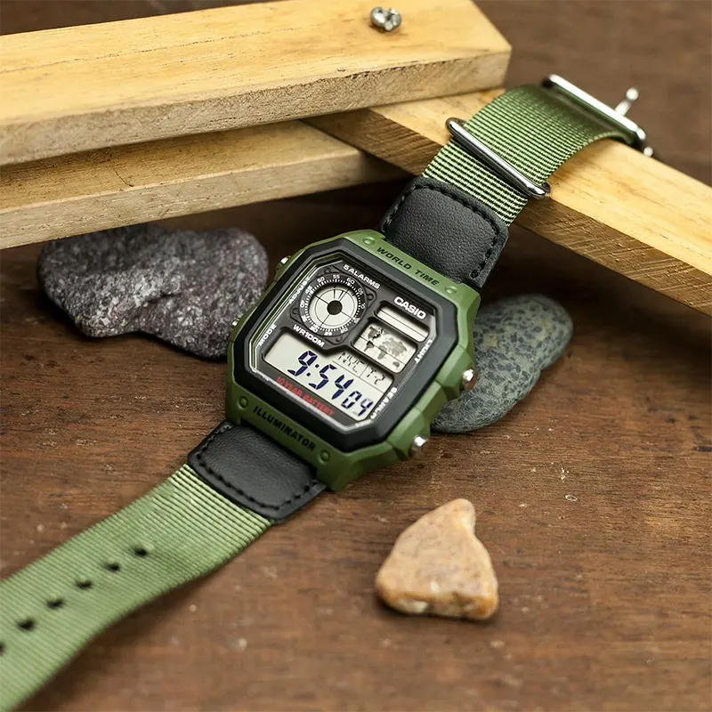 Casio Youth Digital Grey Dial Nylon Men's Watch- AE-1200WHB-3BV